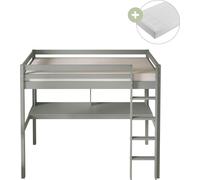Sunny Sil Lit Mezzanine Avec Bureau, En Bois, Gris | Pour Enfants Avec Echelle - Matelas Hybride 90 X 200 Inclus | Dimensions Totales: 208 X 100 X