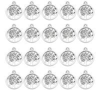 SUNNYCLUE 1 boîte 100 pièces Breloque Arbre de Vie en Argent Petit Arbre Breloques en Vrac Pendentifs en Alliage de Style Tibétain Rond en Métal Plante Porte-Bonheur pour la Fabrication de Bijoux Brel