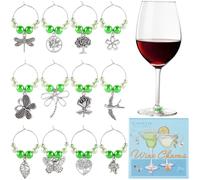 SUNNYCLUE 1 boîte de 12 breloques pour Verres à Vin Verts 12 styles Breloques Argentées en Alliage Métallique Motif Arbre de Vie Libellule Papillon Fleur Feuille Étiquettes D'Identification Perlées po