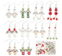 SUNNYCLUE 1 boîte DIY 10 paires de Perles de Noël Kit de Fabrication de Boucles D'Oreilles pour Adultes, Perles D'Espacement D'Aile D'Ange de Noël, Perles Rondes Rouges et Vertes, Perles en Vrac, Brel