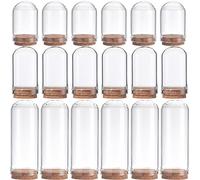 SUNNYCLUE 12 pcs Cloche Cloche Bocal Vitrine Dôme D'Affichage en Verre avec Base en Bois 1.44/1.75/2.82 pouces Petits Pots en Verre Bouteilles D'Affichage Pots Décoratifs pour Coquilles de Stockage de