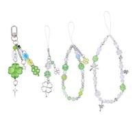 SUNNYCLUE 4 Styles Breloques de Téléphone Vertes pour la Saint Patrick Dragonne Trèfle Pendentif Porte Bonheur Irlandais à Quatre Feuilles en Perles Cadeau pour Femmes et Adultes Décoration pour Étui