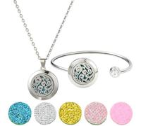 SUNNYCLUE Collier D'Huiles Essentielles 1 bracelets Diffuseurs D'Huiles Essentielles avec 1 tampons de Recharge Bracelet Manchette en Acier Inoxydable Médaillon Diffuseur Bijoux D'Aromathérapie pour F
