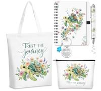 Sunnymove Lot de 5 cadeaux pour femme avec porte-clés, sac fourre-tout en toile, fermeture éclair, trousse de maquillage, carnet de notes, stylo pour femme, cadeau d'anniversaire, de Noël, blanc
