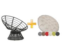 Sunnypillow Fauteuil Papasan Pivotant 360° - Grand Confort avec Coussin Épais Ø 120 cm - Rotin Hydrofuge & Résistant UV - Intérieur & Extérieur - Fauteuil Rond pour Jardin, Terrasse, Balcon - Crème