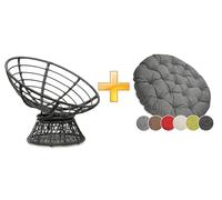 Sunnypillow Fauteuil Papasan Pivotant 360° - Grand Confort avec Coussin Épais Ø 120 cm - Rotin Hydrofuge & Résistant UV - Intérieur & Extérieur - Fauteuil Rond pour Jardin, Terrasse, Balcon - Gris