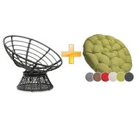 Sunnypillow Fauteuil Papasan Pivotant 360° - Grand Confort avec Coussin Épais Ø 120 cm - Rotin Hydrofuge & Résistant UV - Intérieur & Extérieur - Fauteuil Rond pour Jardin, Terrasse, Balcon - Vert