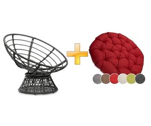 Sunnypillow Fauteuil Papasan Pivotant 360° - Grand Confort avec Coussin Épais Ø 120 cm - Rotin Hydrofuge & Résistant UV - Intérieur & Extérieur - Fauteuil Rond pour Jardin, Terrasse, Balcon - Rouge