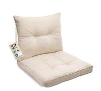 sunnypillow Lot de 2 Coussin de Jardin pour Chaise Fauteuil Rotin - Ecru | Assise 50x50 cm + Dossier 50x40 cm - Galette de Chaise Anti UV - Extérieur Impermeable - Coussin de Sol idéal pour Balcon