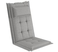 sunnypillow Lot de 2 Coussins de Chaise de Jardin Dossier Haut - 120 x 50 x 9 cm - Résistant UV, Impermeable, Extérieur - Cordons de retenue, Bande de réglage, Repose-tête Amovible - Gris