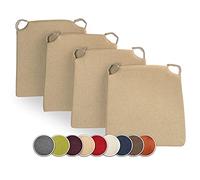 sunnypillow Lot de 4 galettes de Chaise en Forme de trapèze Assise Confortable avec Bande de Velcros Intérieure extérieure Dimensions: 42 (arrière) 35 (derrière) x 40 x 5 cm Beige