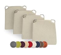 sunnypillow Lot de 4 galettes de Chaise en Forme de trapèze Assise Confortable avec Bande de Velcros Intérieure extérieure Dimensions: 42 (arrière) 35 (derrière) x 40 x 5 cm Ecru