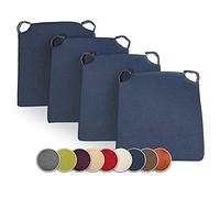 sunnypillow Lot de 4 galettes de Chaise en Forme de trapèze Assise Confortable avec Bande de Velcros Intérieure extérieure Dimensions: 42 (arrière) 35 (derrière) x 40 x 5 cm Bleu foncé