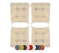 sunnypillow Lot de 4 galettes de Chaise en Forme de trapèze Assise Confortable avec Bande de Velcros Intérieure extérieure Dimensions: 40 (arrière) 35 (derrière) x 40 x 8 cm Ecru