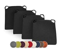 sunnypillow Lot de 4 galettes de Chaise en Forme de trapèze Assise Confortable avec Bande de Velcros Intérieure extérieure Dimensions: 42 (arrière) 35 (derrière) x 40 x 5 cm Noir
