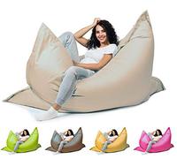 sunnypillow Pouf Poire rectangulaire 180 x 145cm avec Billes de polystyrène intérieure extérieur Fauteuil poir avec Rembourrage Perles EPS Housse Amovible - Crème