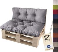sunnypillow Set 2 Coussins pour Palette Euro Canapé Jardin Salon - Siège 120 x 80 x 12 cm + Appui 120 x 40 x 15 cm - Extérieur - Différentes Tailles et Couleurs à Choisir Assise Dossier - Gris
