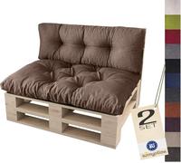 sunnypillow Set 2 Coussins pour Palette Euro Canapé Jardin Salon - Siège 120 x 80 x 12 cm + Appui 120 x 40 x 15 cm - Extérieur - Différentes Tailles et Couleurs à Choisir Assise Dossier - Brun