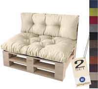 sunnypillow set 2 Coussins pour palette Euro Canapé Jardin Salon - Siège 120 x 80 x 12 cm + Appui 120 x 40 x 15 cm - Extérieur - Différentes Tailles et Couleurs à Choisir Assise Dossier - Ecru - Crème