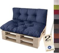 sunnypillow Set 2 Coussins pour Palette Euro Canapé Jardin Salon - Siège 120 x 80 x 12 cm + Appui 120 x 40 x 15 cm - Extérieur - Différentes Tailles et Couleurs à Choisir Assise Dossier - Bleu foncé