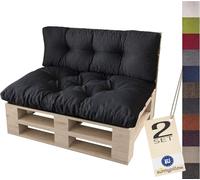 sunnypillow Set 2 Coussins pour Palette Euro Canapé Jardin Salon - Siège 120 x 80 x 12 cm + Appui 120 x 40 x 15 cm - Extérieur - Différentes Tailles et Couleurs à Choisir Assise Dossier - Noir