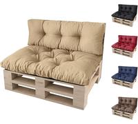 sunnypillow Set 2 Coussins pour Palette Euro Canapé Jardin Salon - Siège 120 x 80 x 12 cm + Appui 120 x 40 x 15 cm - Extérieur - Différentes Tailles et Couleurs à Choisir Assise Dossier - Beige
