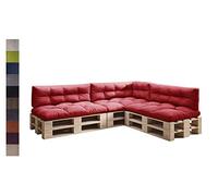 sunnypillow Set de 7 Coussins pour Palette Euro Canapé Jardin Salon - Extérieur - Gros Coussins Banquette - Différentes Tailles et Couleurs à Choisir - Matelas de Sol (Assise + Dossier) - Rouge