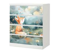 Sunnywall® Lot de 4 films de protection pour meubles - Pour commode IKEA Malm - Avec motif renard sur prairie - Collage sans bulles - Pour chambre d'enfant - 80 cm, 32-mobelfolie-B-4er-malm-80er