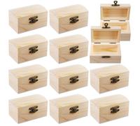 SUNOYA Lot de 12 mini coffres au trésor en bois avec couvercle, 9 x 5,5 x 5 cm, coffre en bois avec couvercle à bouton pour ranger et décorer, cadeau, peinture et bricolage, anniversaire, bricolage