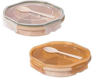 SUNOYA : lot de 2 plats pour micro-ondes avec couvercle, récipients de conservation à 3 compartiments avec couvercles et cuillères, pouvant servir de récipients de conservation, adaptés au réchauffage