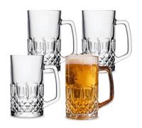 SUNOYA Lot de 4 Chopes à Bière en Verre de 0.5L avec Anse, Verres à Bière, Chope à Bière, Grande Chope pour Fêtes, Bars, Restaurants, Fêtes de Bière
