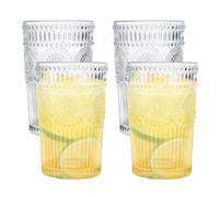SUNOYA Lot de 4 tasses à café romantiques, 380 ml, verres à eau vintage en verre gaufré, pour eau, boisson, cocktail