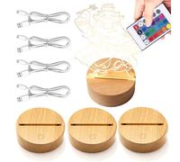SUNOYA Support LED 3D, Lot de 4 Socles Lumineux 3D avec Télécommande, Veilleuse 3D à LED, 16 Couleurs Réglables, SocleLED pour Plaque Acrylique, Chambre, Salon, Bar, Magasin - Couleur Bois