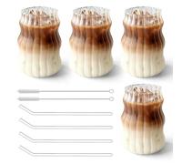 SUNOYA Verres à Café, 4PCS Tasses à Cappuccino Verre 530ml, Tasse à Café en Verre, Verres à Latte Macchiato, Verresà Thé Ondulés, Tasses à Latte Macchiato pour Latte, Thé, Glace, Lait, Bière