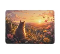 Sunset Dreams of a Garden Cat Tapis 150 x 100 cm, Doux et Antidérapant | Idée cadeau de Noël : tapis imprimé de chambre, avec dos à points PVC antidérapants; près du lit ou du canapé