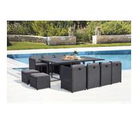Sunset table et chaise 12 places encastrables alu résine noir-gris