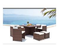 Concept Usine – Table et chaises encastrables 8 places SUNSET Alu résine marron/blanc