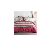 Sunshine Parure de couette Coton Floral Rouge bordeaux Réversible 240x220 cm avec 2 taies 63x63 cm
