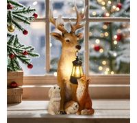 Sunshine smile Décoration de Noël cerf avec lanterne LED, figurine de | Figurines d'élan, figurines de jardin en résine, décoration de Noël extérieure, figurines de jardin pour extérieur