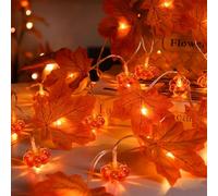 Sunshine smile Guirlande lumineuse en forme de feuilles d'érable - 3 m - 20 LED - Pour Halloween - Feuilles d'érable - Pour fête d'automne