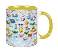 Sunshine & Waves Tasse en céramique 325 ml - Jolie tasse à café sur le thème de l'océan, cadeau de rentrée scolaire pour enfants, souvenir de vacances à la plage (jaune)