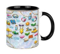 Sunshine & Waves Tasse en céramique 325 ml - Jolie tasse à café sur le thème de l'océan, cadeau de rentrée scolaire pour enfants, souvenir de vacances à la plage (noir)