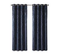 SunSmart Mirage Rideau de fenêtre Simple 100% occultant, Panneau de Rideau en Tricot Jacquard damassé avec œillets sur Le Dessus, 127 x 274,3 cm, Bleu Marine