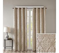 SunSmart Rideau occultant 100% pour fenêtre Simple, Panneau de Rideau en Tricot Jacquard damassé avec œillets sur Le Dessus, Polyester, Champange, 127 x 213,4 cm