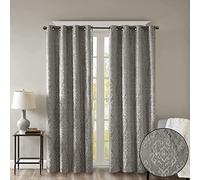 SunSmart Rideau occultant 100% pour fenêtre Simple, Panneau de Rideau en Tricot Jacquard damassé avec œillets sur Le Dessus, Polyester, Anthracite, 127 x 241,3 cm