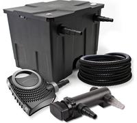 SunSun Kit complet: CBF-350 Filtre de bassin jusqu'à 12000 L Biologique, CTF-8000 SuperECO pompe de filtration 8000l/h 70W, CUV-318 lampe uv UVC Clarificateur avec 18W, 25m Tuyau 25 mm