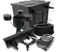 SunSun Kit complet: CBF-350 Filtre de bassin jusqu'à 12000 L, CTF-8000 pompe de filtration 8000l/h 70W, CUV-218 lampe uv 18W, 25m Tuyau 25 mm, CSP-250 Écumeur 2500l/h 45W, Y-distributeur