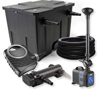 SunSun Kit complet: CBF-350 Filtre de bassin jusqu'à 12000 L, CTF-8000 pompe de filtration 8000l/h 70W, CUV-318 lampe uv 18W, 25m Tuyau 25 mm, CTP-2803 fontaine 3000l/h 10W
