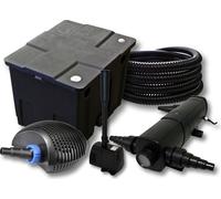 SunSun Kit complet: CBF-350 Filtre de bassin jusqu'à 12000L Biologique, CTF-3800 pompe de filtration 3600l/h 20W, CUV-236 lampe uv 36W, 25m Tuyau 25 mm, HJ-943 fontaine 800l/h 16W
