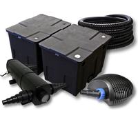 SunSun Kit complet: CBF-350B Filtre de bassin jusqu'à 60000 L Biologique, CTF-6000 SuperECO pompe de filtration 6000l/h 40W, CUV-218 lampe uv UVC Clarificateur avec 18W, 25m Tuyau 25 mm